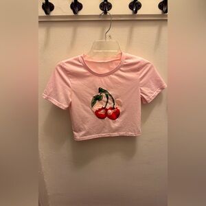 Pink Kawaii Y2K Crop Top with Bunnies and Cherry Design (free with purchase)